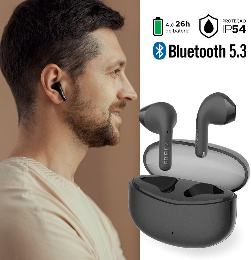 FONE TWS BLUETOOTH 5.3 A.I EDIFIER W110T - PRETO, Pequeno