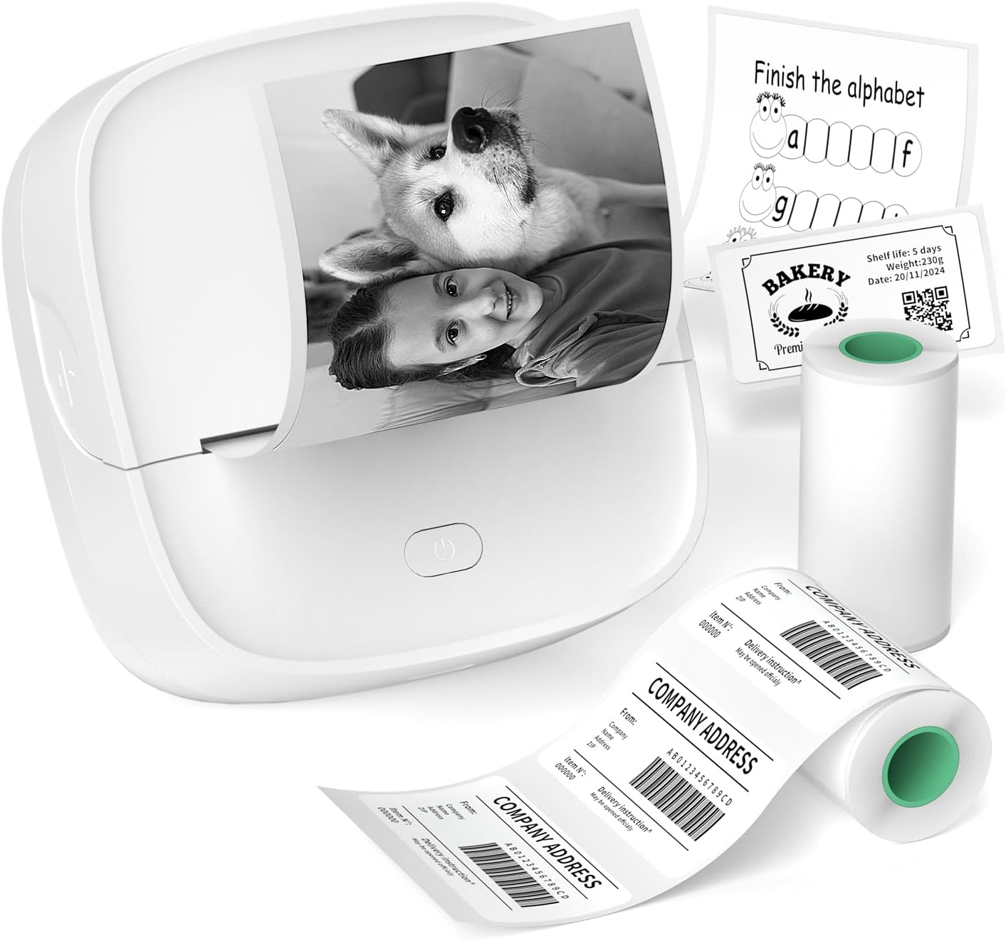 Gloryang JD-23 Sticker Printer, Mini Portable Thermal Printer Print Pod, Inkless Bluetooth Label Maker with Smart App for Phone & Tablet for Office & Home Use, 2 Rolls Sticker Paper, White