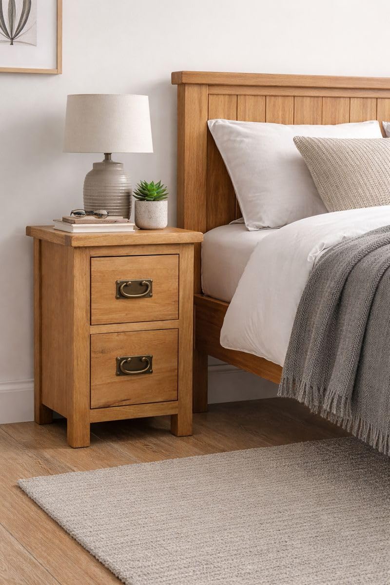 Home Furniture Group Ltd Oakcroft 2 Drawer Bedside Table – Rustic Bedroom Nightstand – 35cm Wide – Fully Assembled