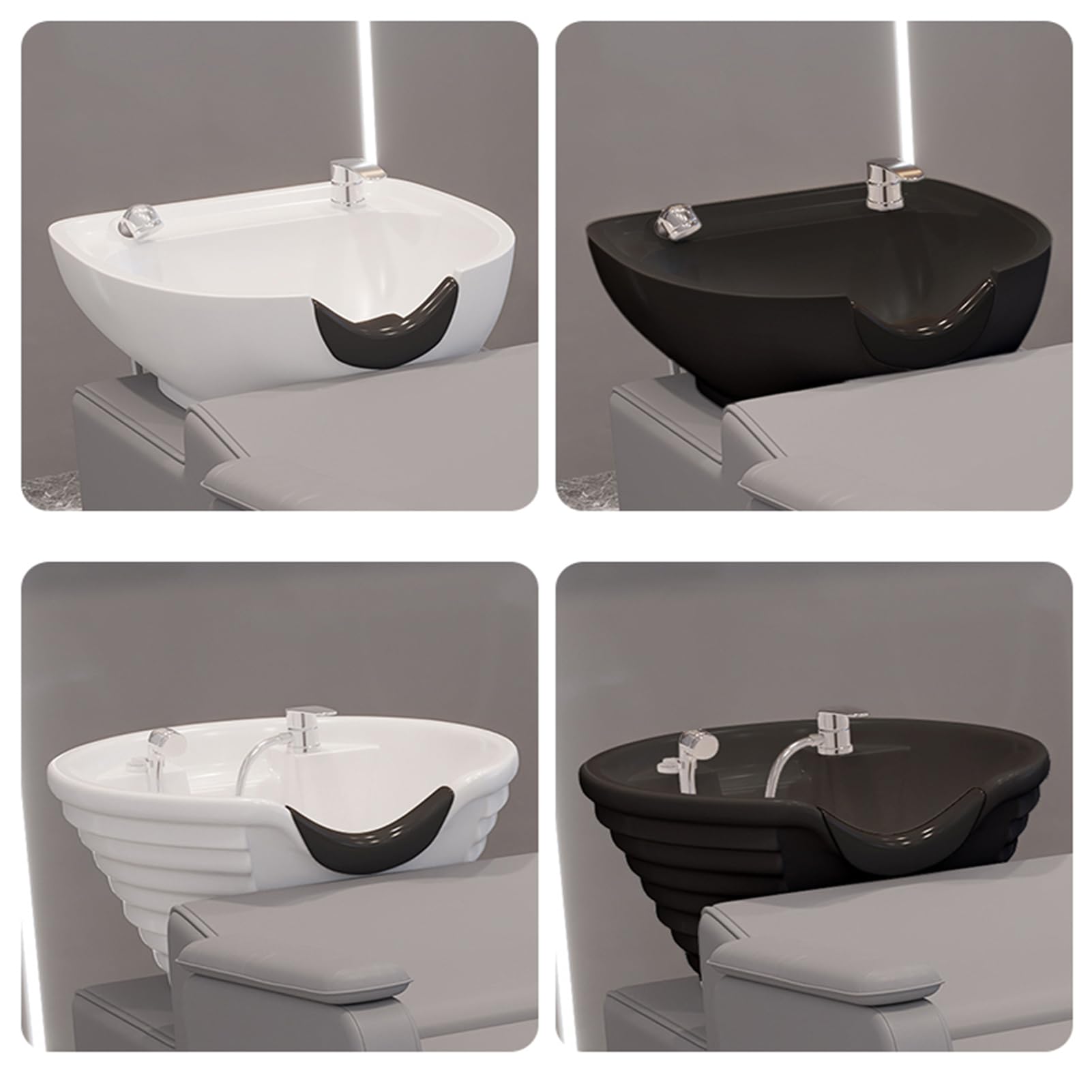 Umywalka do mycia włosów w salonie fryzjerskim, fotel do mycia włosów z porcelanową misą, stanowisko do mycia włosów, wyposażenie salonu kosmetycznego i fryzjerskiego,D