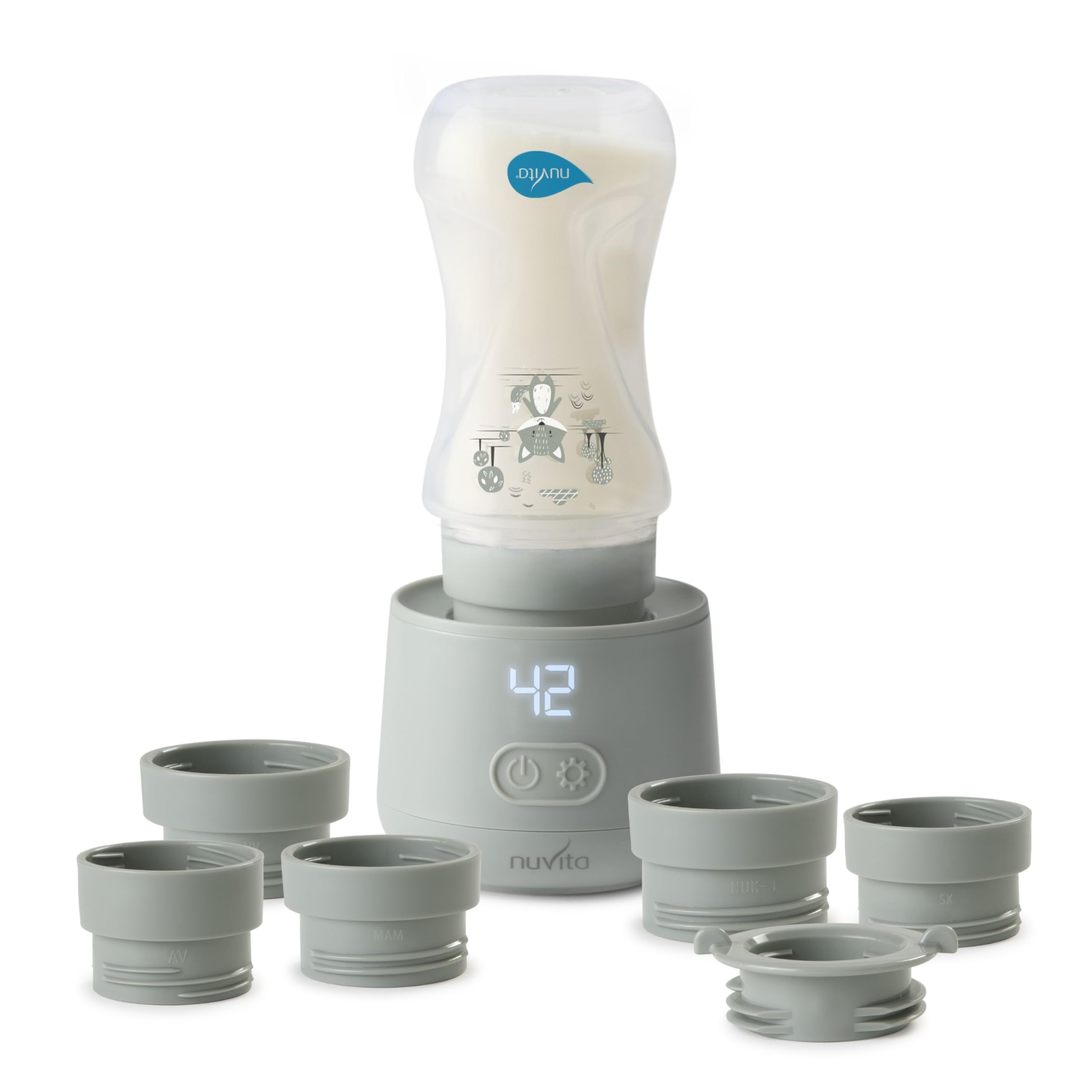 Nuvita 1162 Chauffe-biberon Nomade universel Warm’n’Go avec USB - Chauffage portable rapide, 4 réglages de température, Facile à transporter avec fermeture hermétique, Chauffe jusqu'à 8 biberons