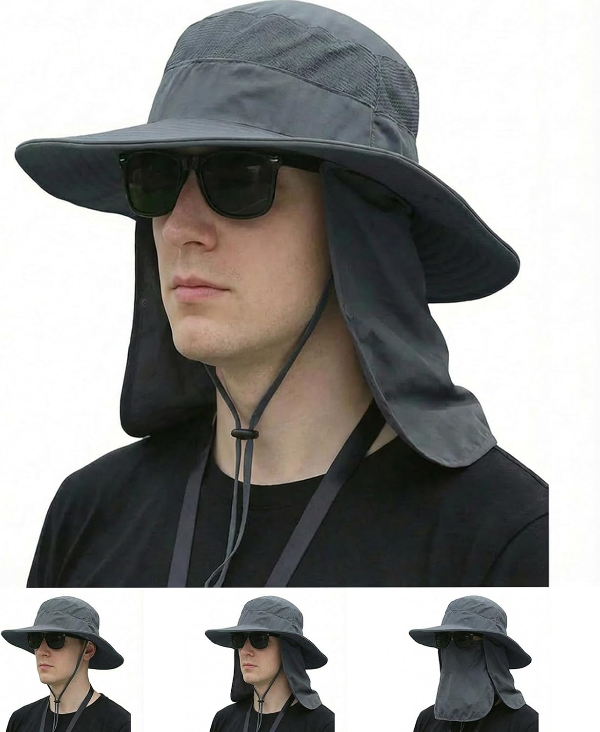 Sun Hat Bucket Hats for Men Women,Outdoor Wide Brim Fishing Hat with Detachable Face Cover & Neck Flap UV Protection