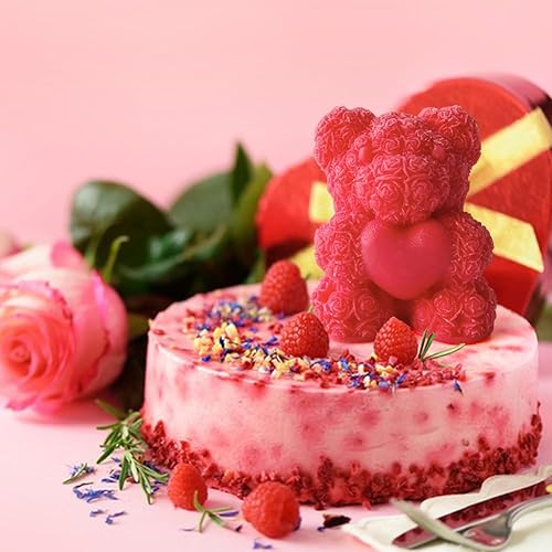 Miniatura 9 de Midnadiy Molde de silicona grande de oso de rosas, moldes para hacer velas de oso de peluche 3D, bonitos moldes de resina epoxi para jabones hechos