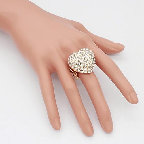 Miniatura 3 de Lavencious Anillos elásticos de diamantes de imitación en forma de corazón para mujer, talla 7-9