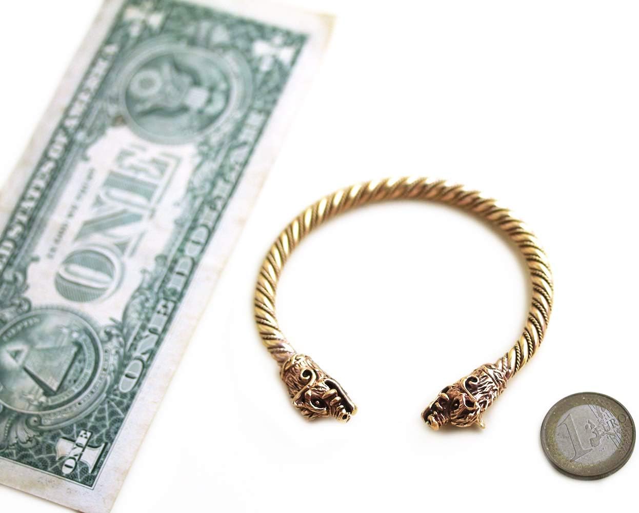 Bronze Norse Viking Boar Head Twisted Cable Bangle Cuff Bracelet Arm Ring Pagan Jewelry