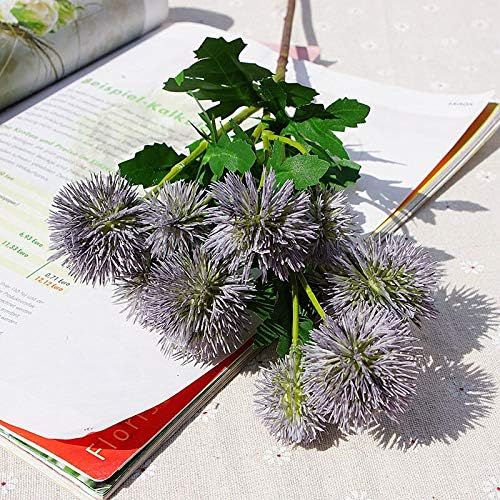 EdricShop - 9 cabezas de simulación de bola con púas de flores falsas con hojas, decoración de boda, flores artificiales de plástico, decoración de