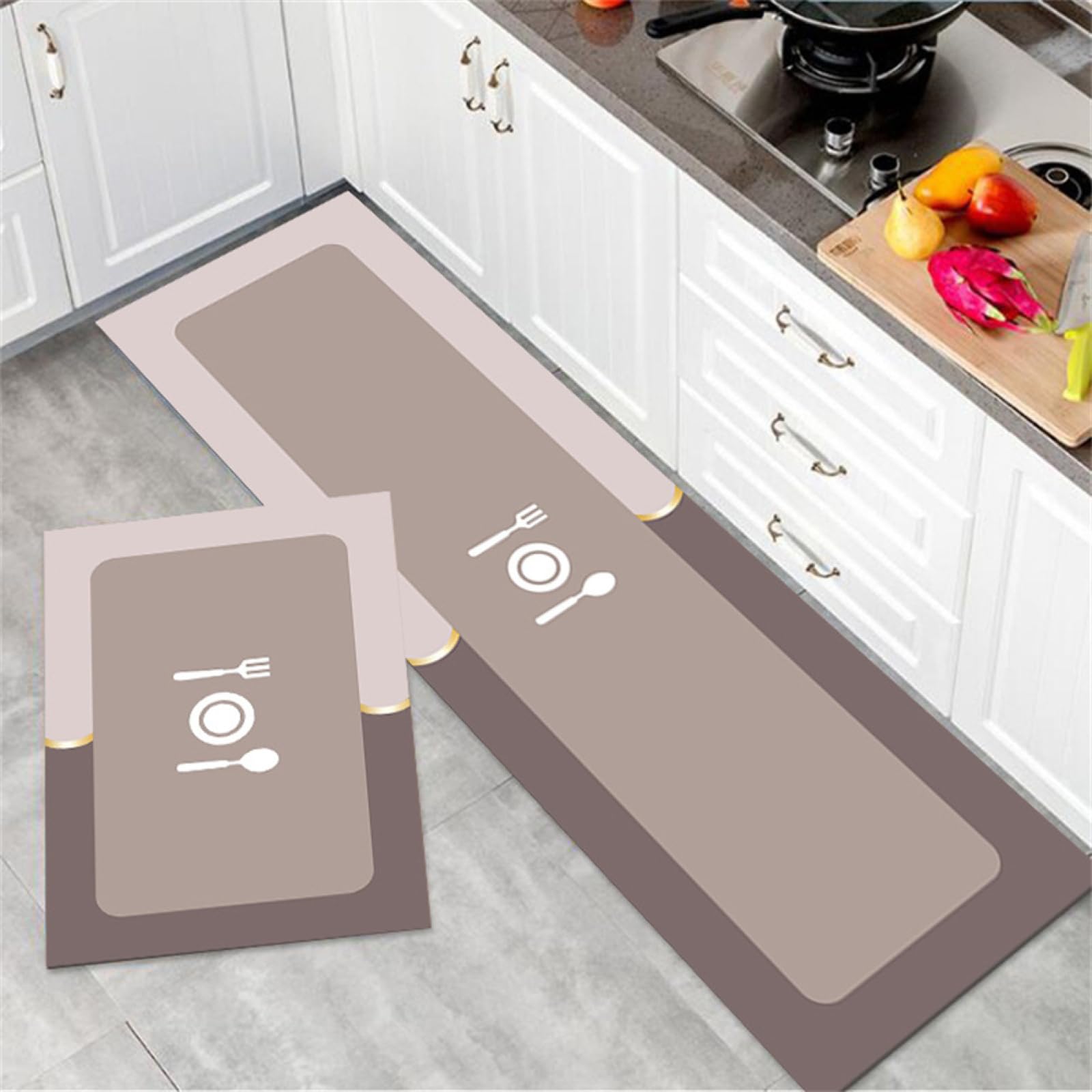 Cuisine propre sans taches grâce au lot de 2 tapis de cuisine antidérapants lavables