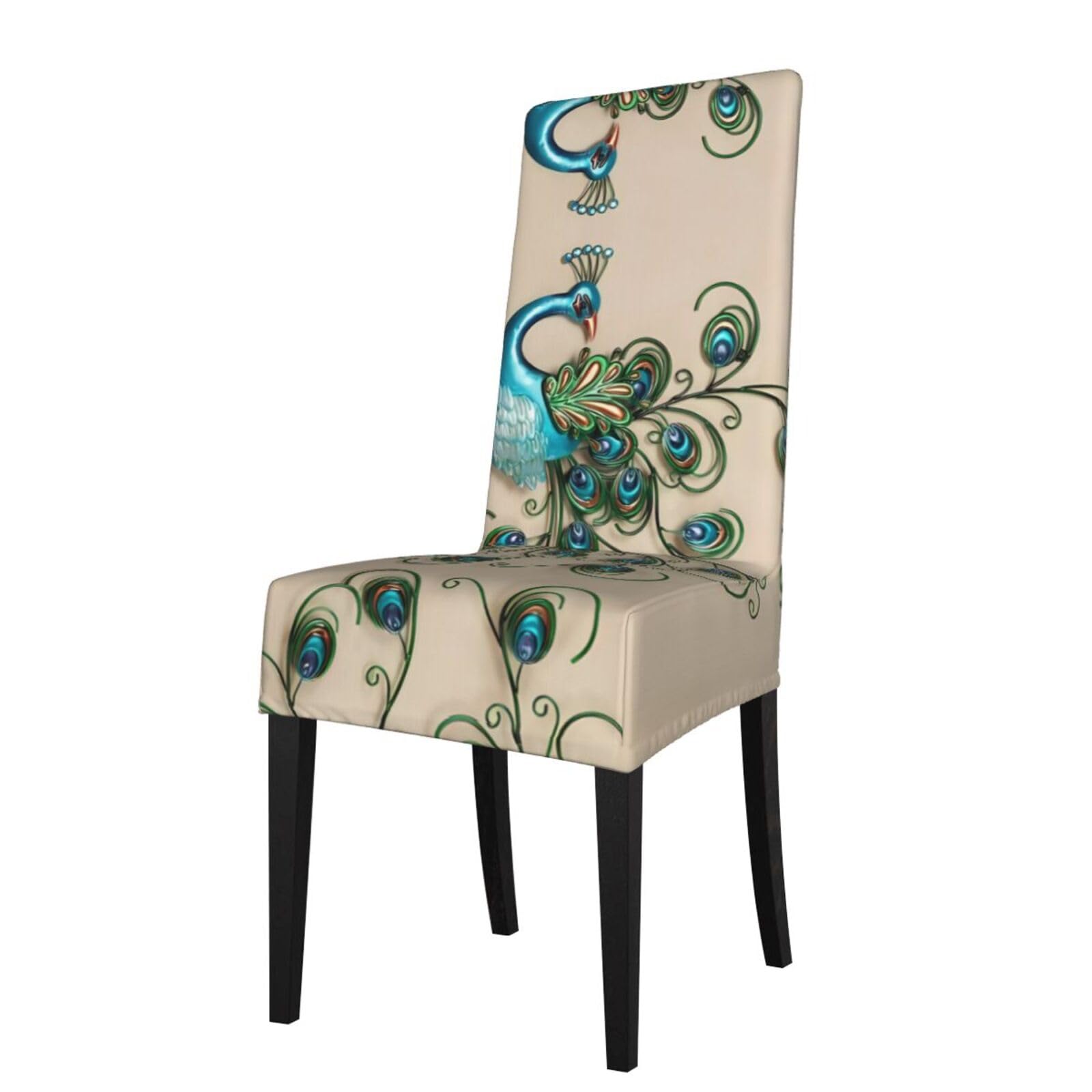 HJFCZH Peacock pattern Prints Dining Chair Throw Covers – Stretchy Spandex Furniture Layers for Refreshing Your Space - No Ironing Needed