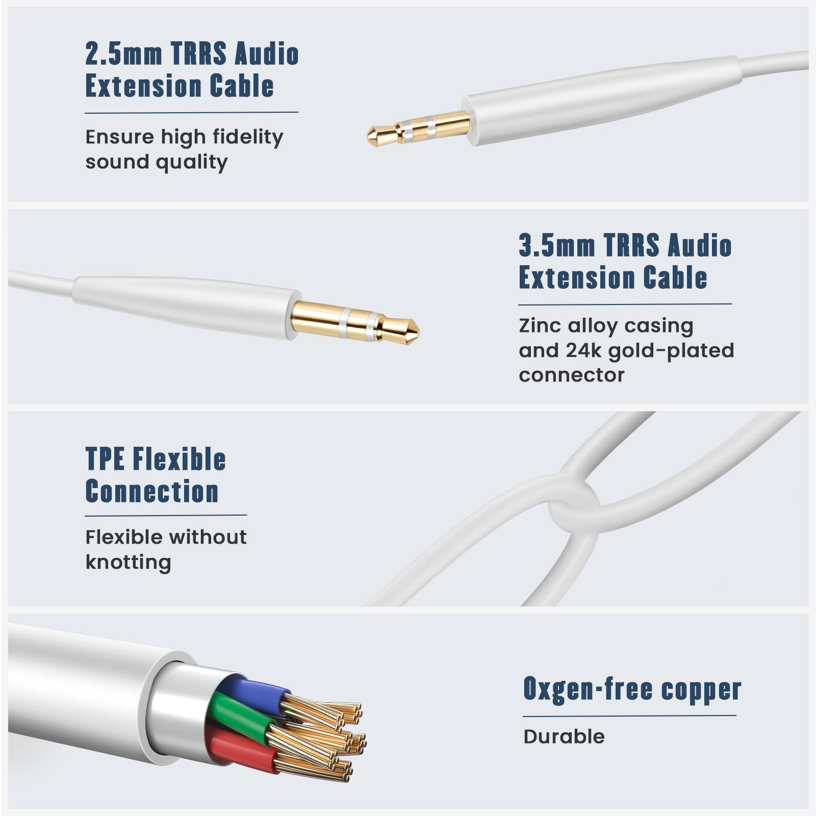 kabel przedłużający słuchawki kompatybilny z Bose QC45 QC35 QC25 700 OE2 JBL T500BT T450BT AKG Y40 Y50 Y45 słuchawki, 2,5mm do 3,5mm wymienny audio, biały