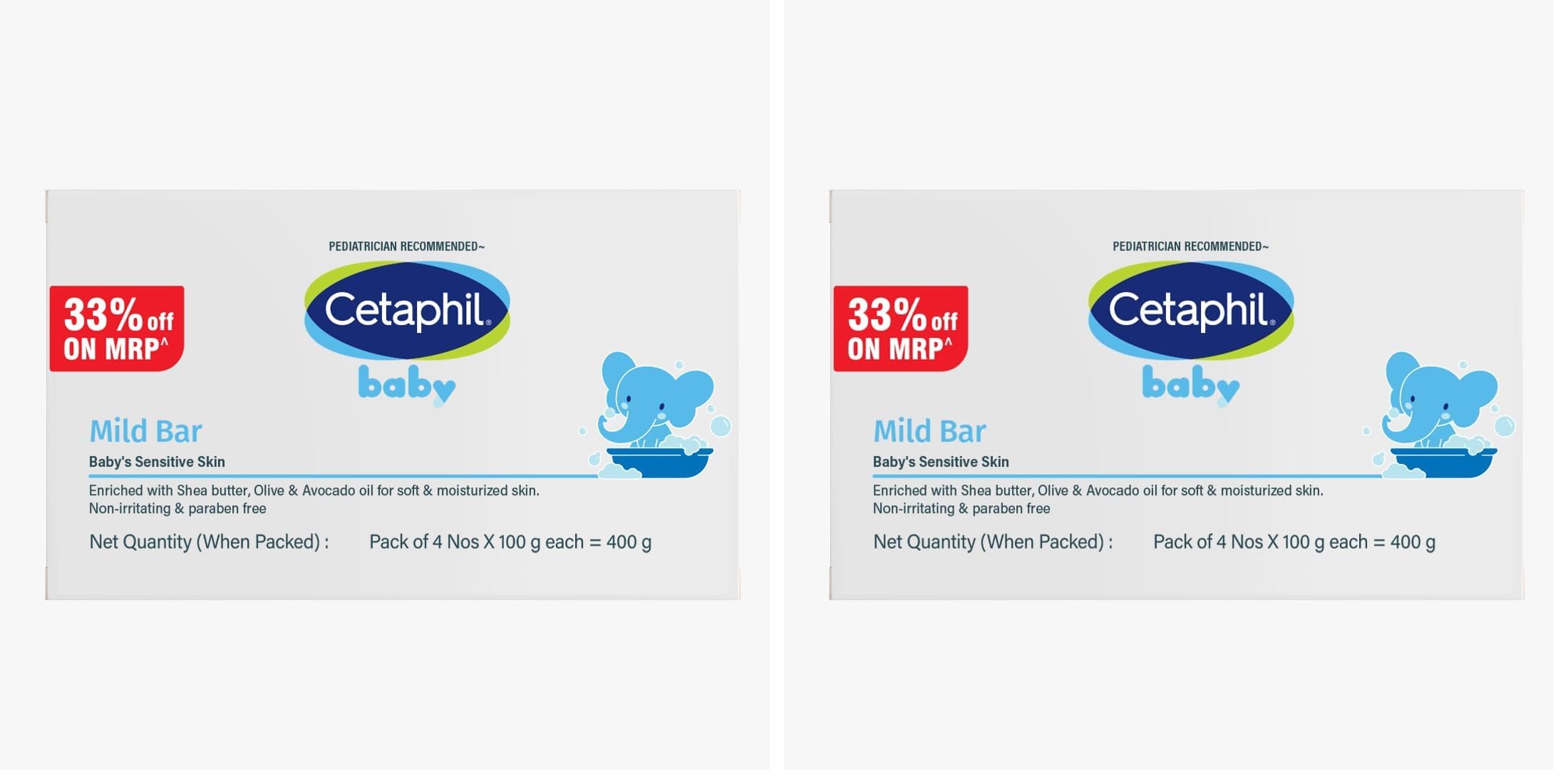 Cetaphil Baby Mild Cleansing Bar for Newborns & Babies 4 x 100 gm | With Shea Butter, Avocado Oil & Olive Oil | Gentle, Hypoallergenic, Pediatrician Recommended | Dry & Sensitive Skin (Pack of 2)-image-1