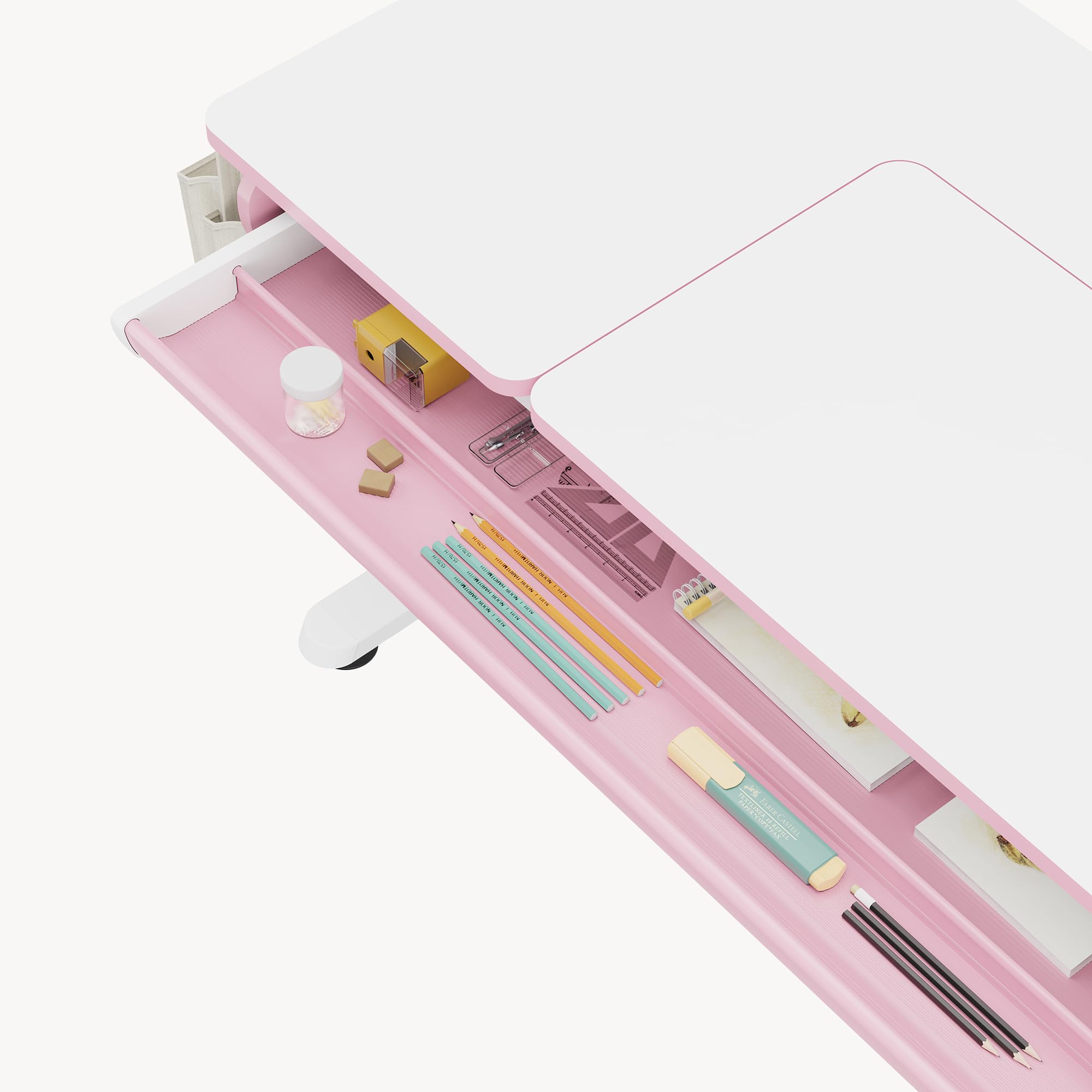 [en.casa] Höhenverstellbarer Schreibtisch für Kinder Kuosa 120 x 60 cm mit Schublade Kinderschreibtisch mitwachsend Kurbel Zeichentisch Metall Pink/Weiß
