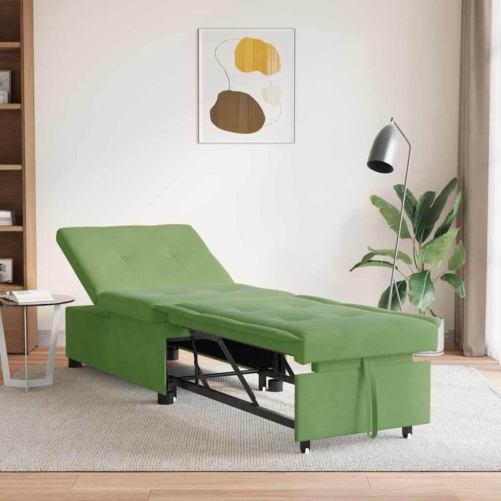 Sofa z funkcją spania, jasnozielona, 67 x 194 x 38 cm, aksamitna, regulowane zagłówki, wzornictwo 3 w 1, wysuwane łóżko pojedyncze do salonu, pokoju gościnnego