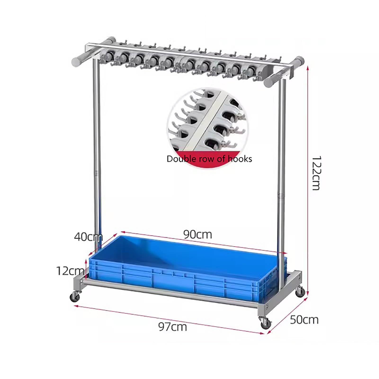 Edelstahl-Moppständer, Besenständer mit Haken, Reinigungswerkzeugwagen, beweglicher Besenständer, Mopp-Abflussständer for Schule, Fabrik, Hotel, Fabrik