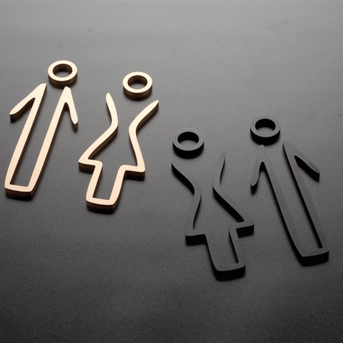 Letrero de baño con figura de hombre y mujer con revestimiento de metal for puerta de baño en dorado y negro(Black)