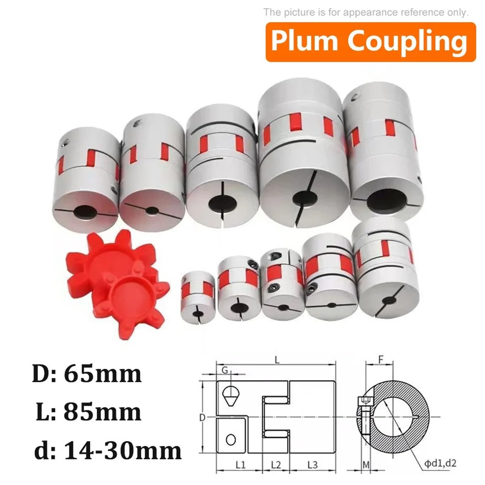 Coupleur de Serrage Flexible série LM D65 L85, Taille d'arbre D65L85, couplage d'arbre à mâchoire CNC, Couples de 14 mm à 30 mm(15x18mm)