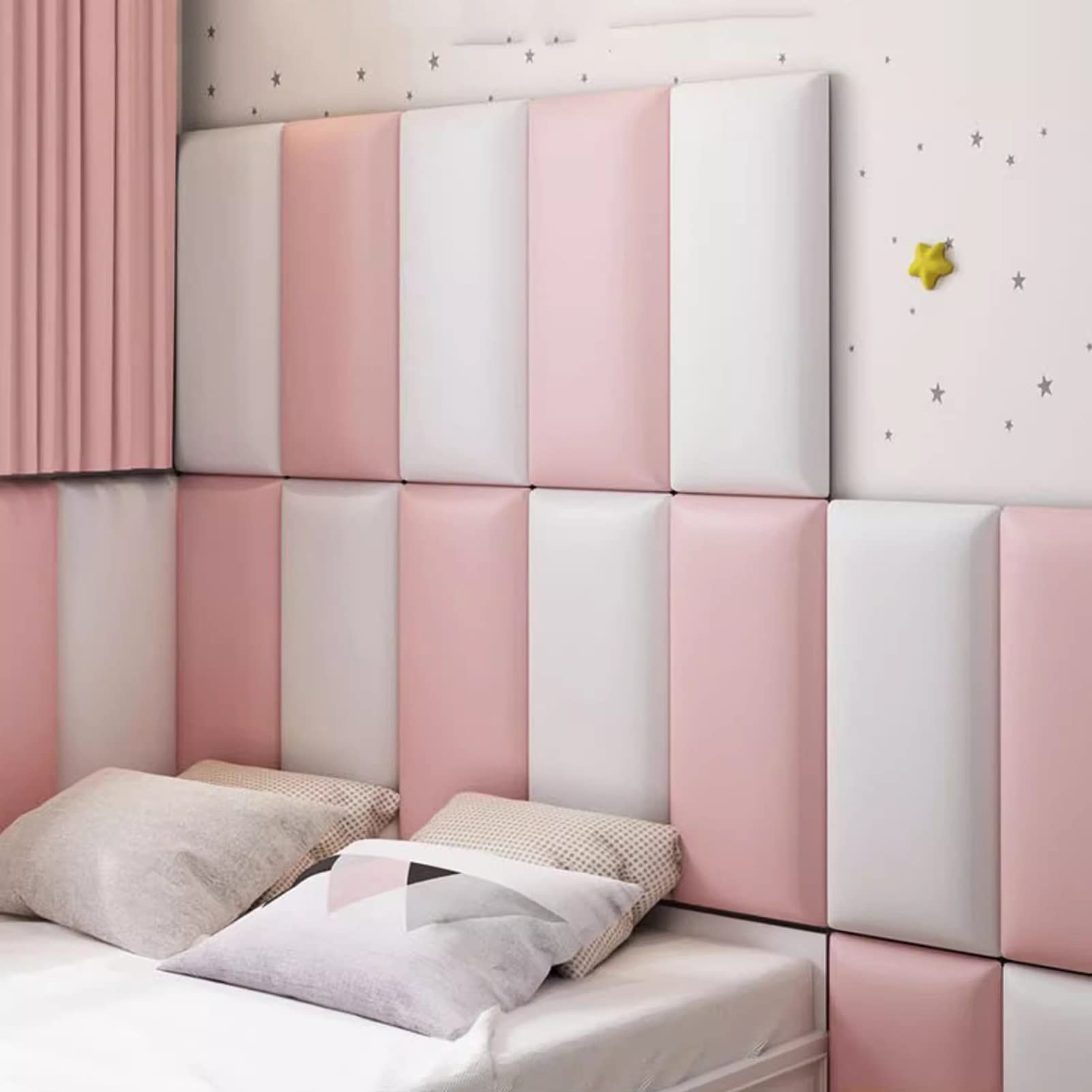 Bett Kopfteil Wandpolster, 3D Wandaufkleber Selbstklebend, Abziehen Und Kleben Kopfteil, Kinderzimmer Anti-Kollision Weiche Tasche Für Wanddekoration (Farbe : Rosa, Größe : 50x200cm)