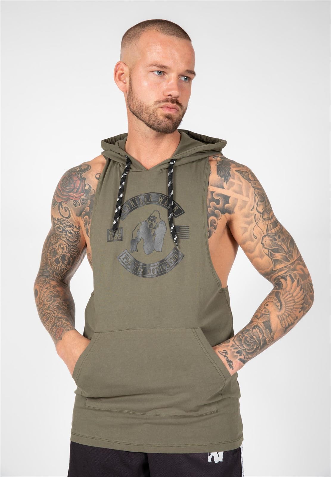 Gorilla Wear Herren Tanktop mit Kapuze - Lawrence - Dunkelgrün T-Shirt