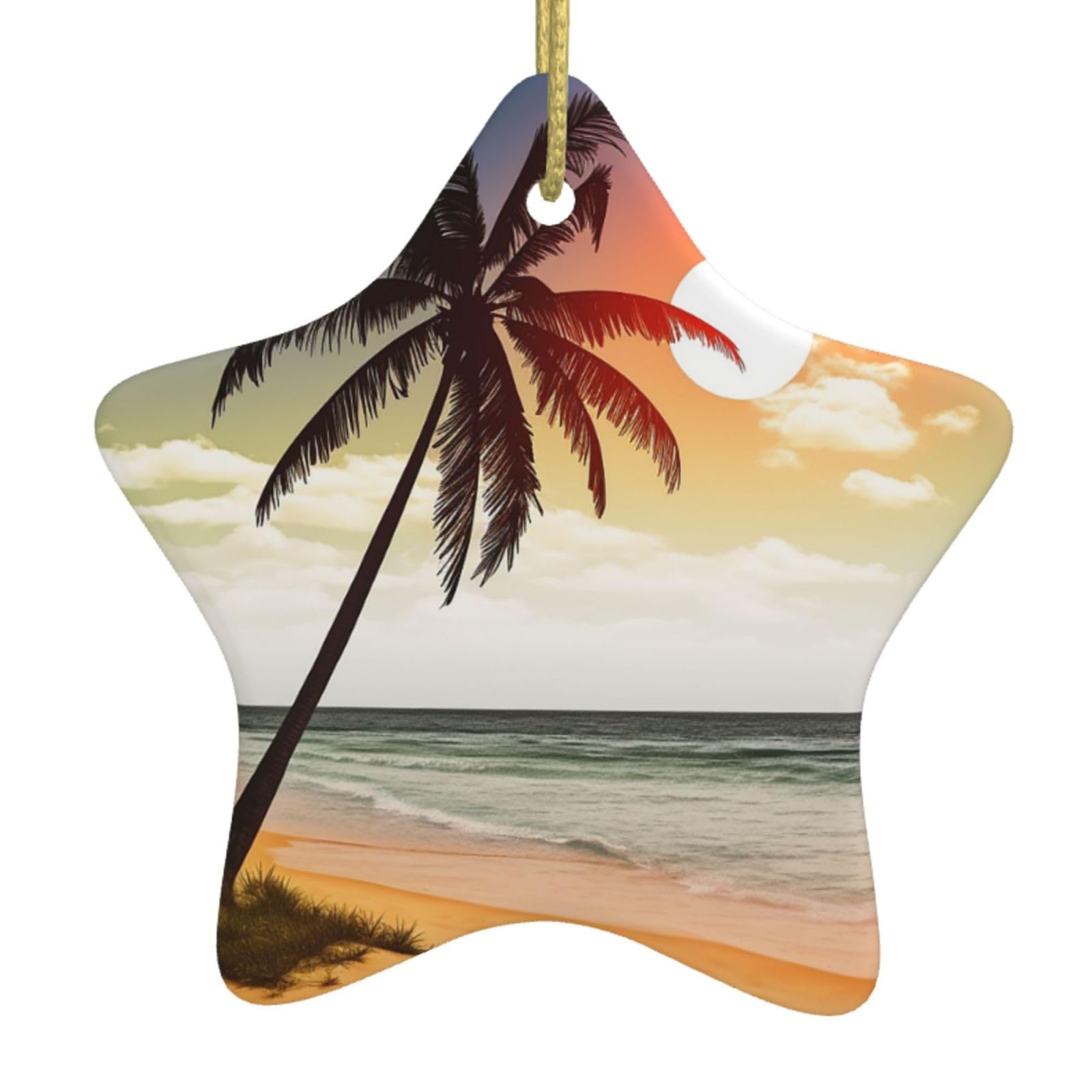 Fodpand Women's White Palm Tree On Beach Christmas Ornaments 2025, Gift Exchange For Men, Collectible Ceramic Ornament Star Hanging Ornaments For Christmas Tree Decoration
