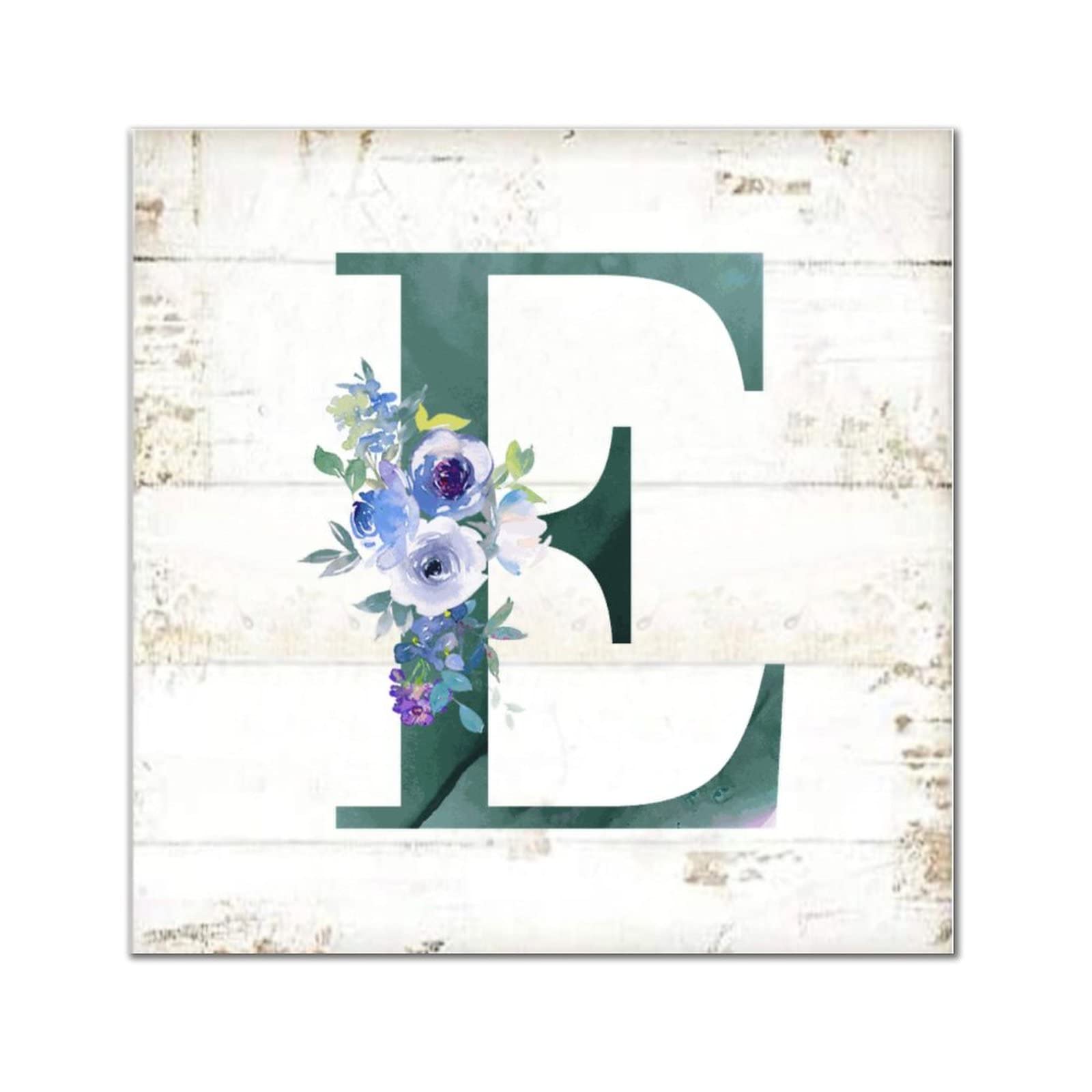 Lettre E en bois monogramme vert foncé 40x40 cm rustique