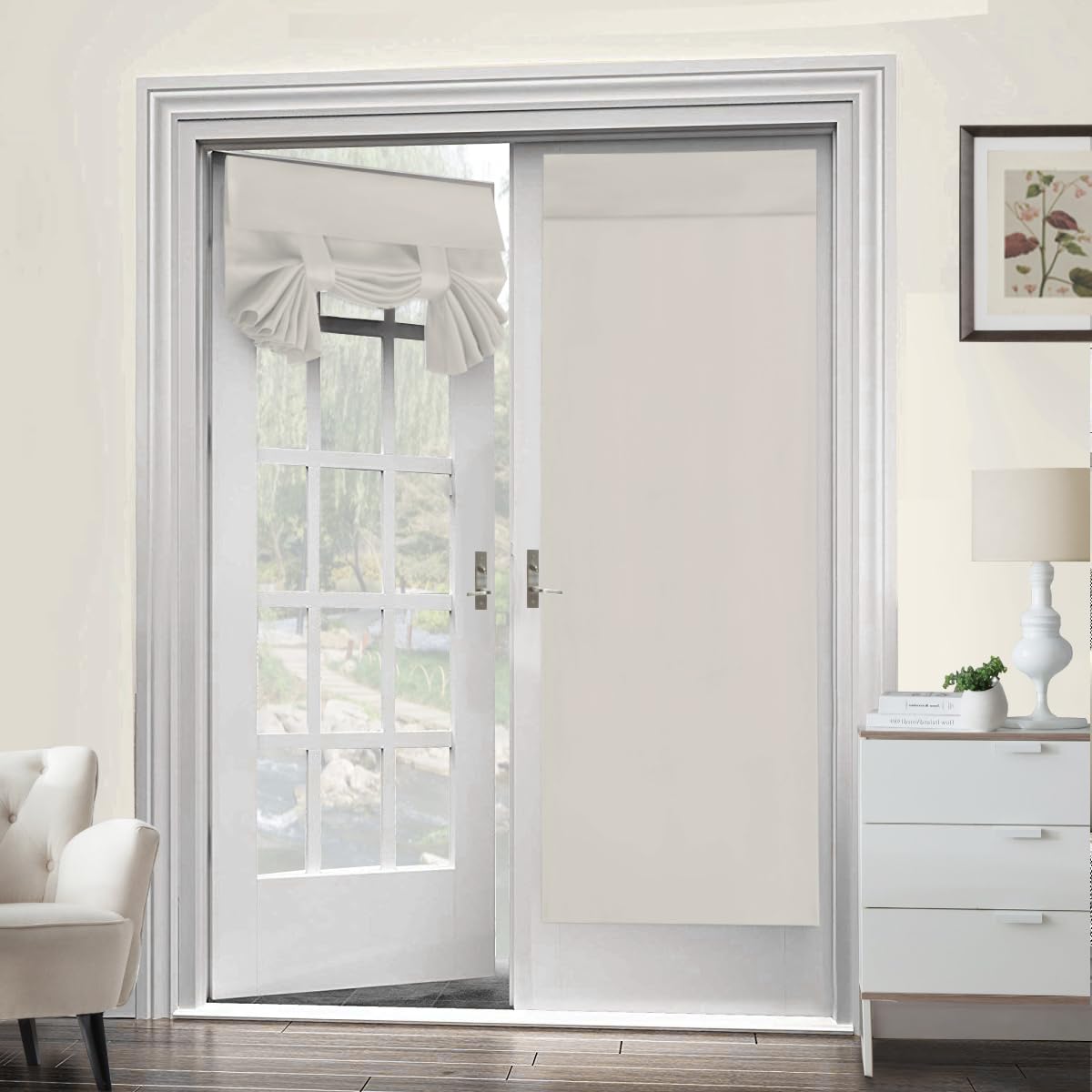 GAMUKAI Blackout Door Curtain W26 x L69 inch Privacy Thermal Insulated Tricia Door Window Curtains for Patio French Door Front Door Sidelight Curtain Tie up Shade (2, Ivory)