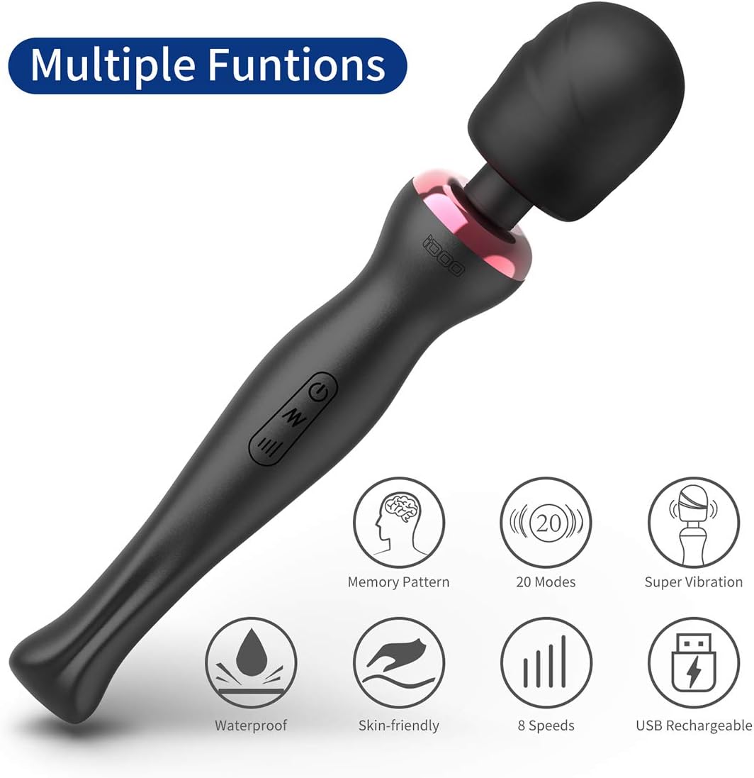 iDOO Massager with Memory Function Body Massager Cordless USB Rechargeable for Back Neck Shoulder Sports Recovery, Black