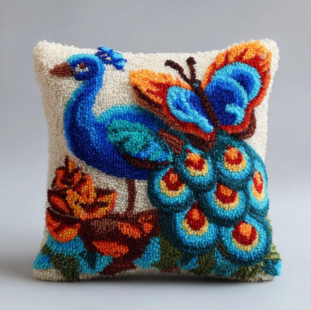 AxiangziK Latch Hook Pillow Kit,Beautiful Peacock