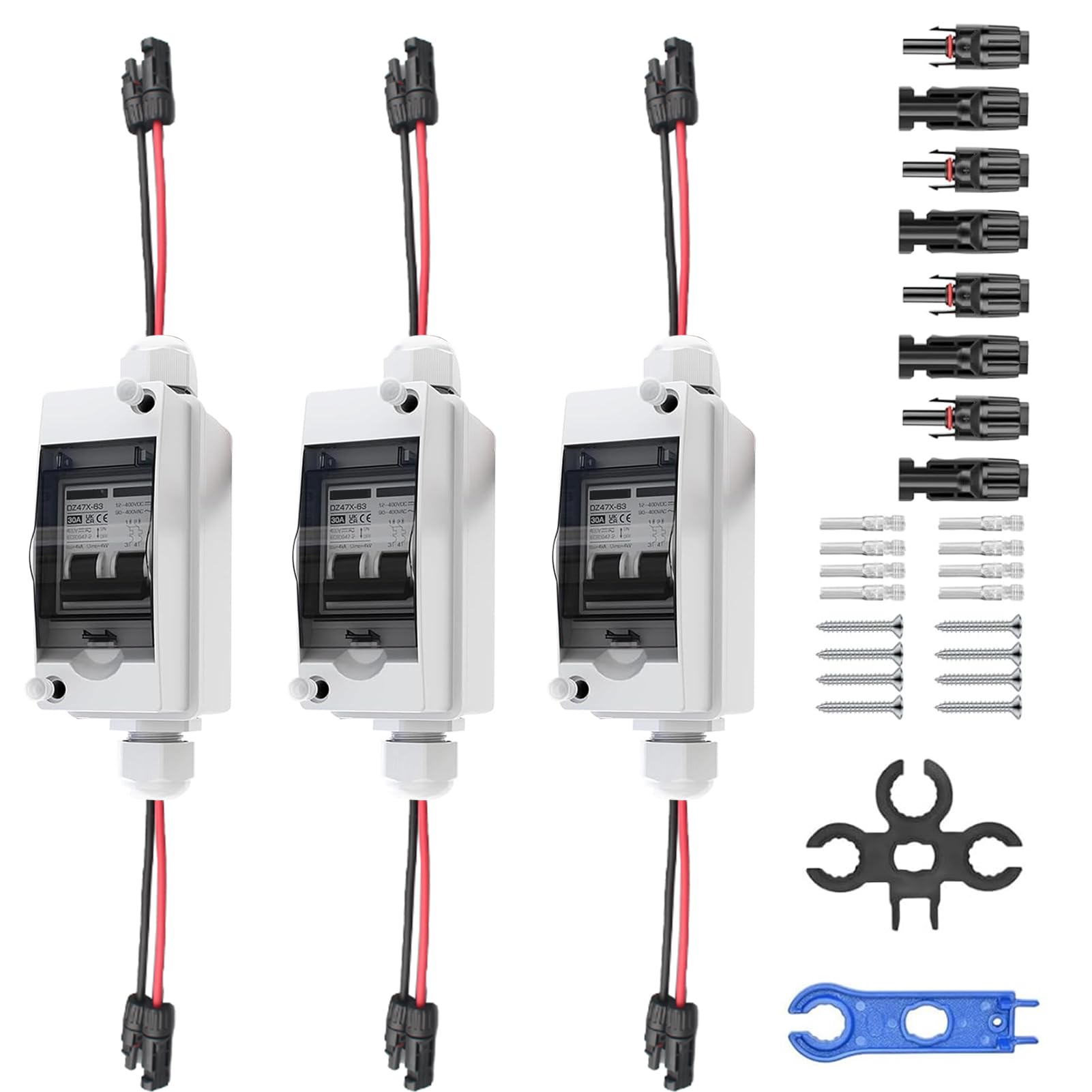 3 Interruptores Interruptor de Separación DC 500V 32A | Interruptores De Aislamiento Solares, Bipolares/500 V/32 A/Ip65, Impermeables, Cable De 260 Mm,Sistemas Fotovoltaicos/Solares