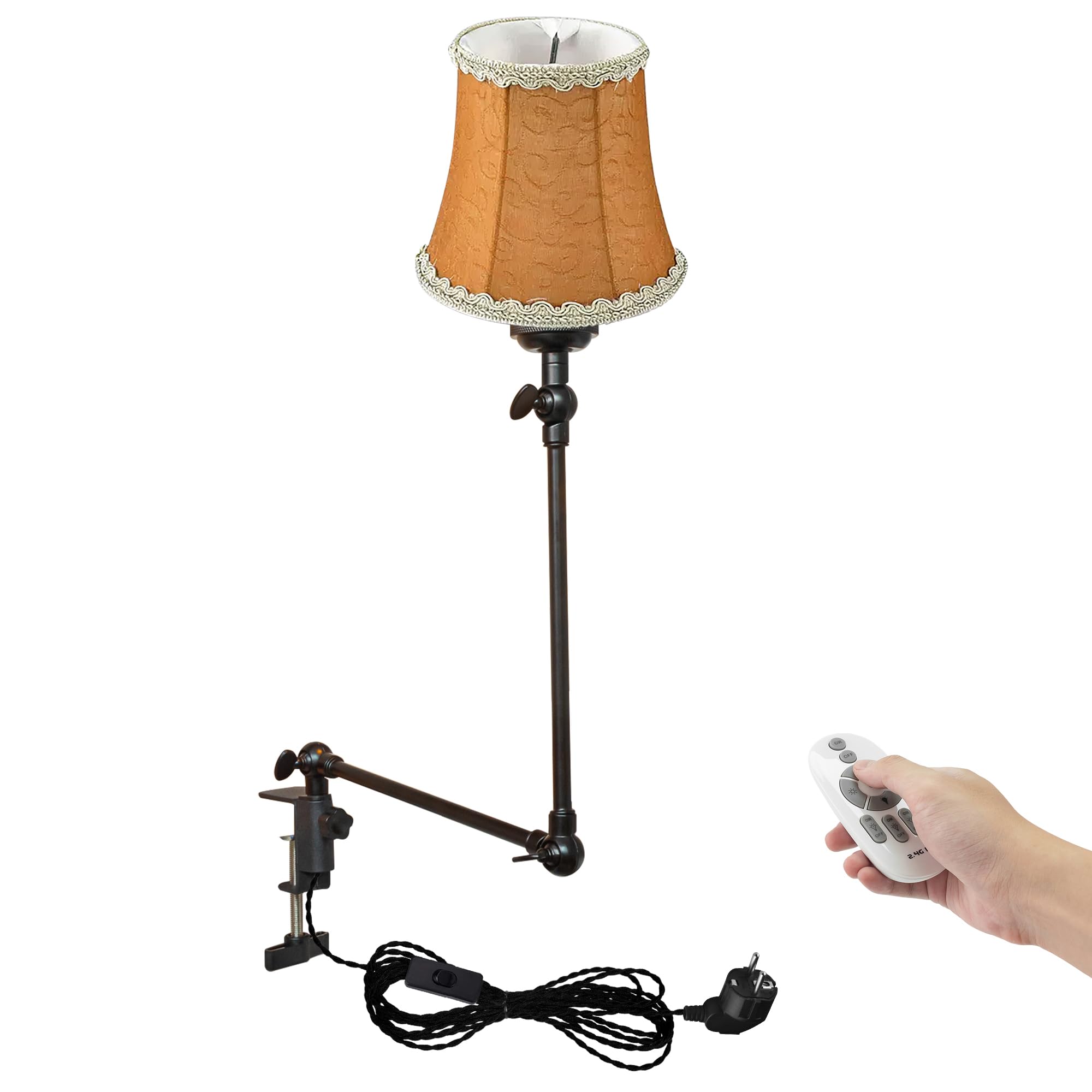 Klemmleuchte mit Fernsteuerung,1 Packung Leselampe mit 2,5 m Kabel, Dimmbar Nachttischlampe,Augenpflege Schreibtischlampe für Büro Heimgebrauch, E27 Lampenhalterung - DZ0332/9