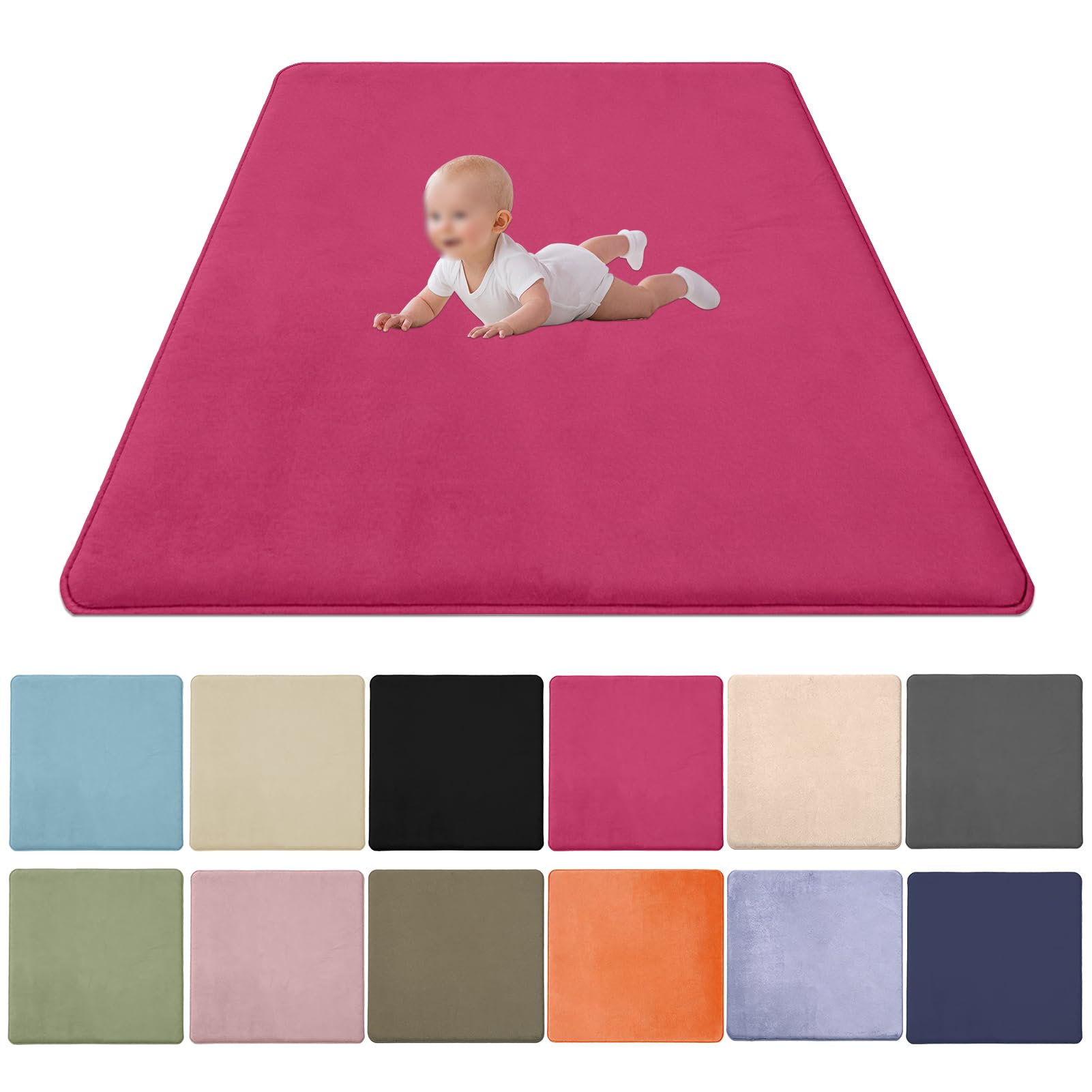 Zteiuqx Baby Play Mat, Coral Velvet Activity Rug for Tummy Time, Non-Slip Nursery Floor Mat for Infants, Kids 2CM Thick Memory Foam Crawling Mat 50x100cm/19.69x39.37inch — image 1