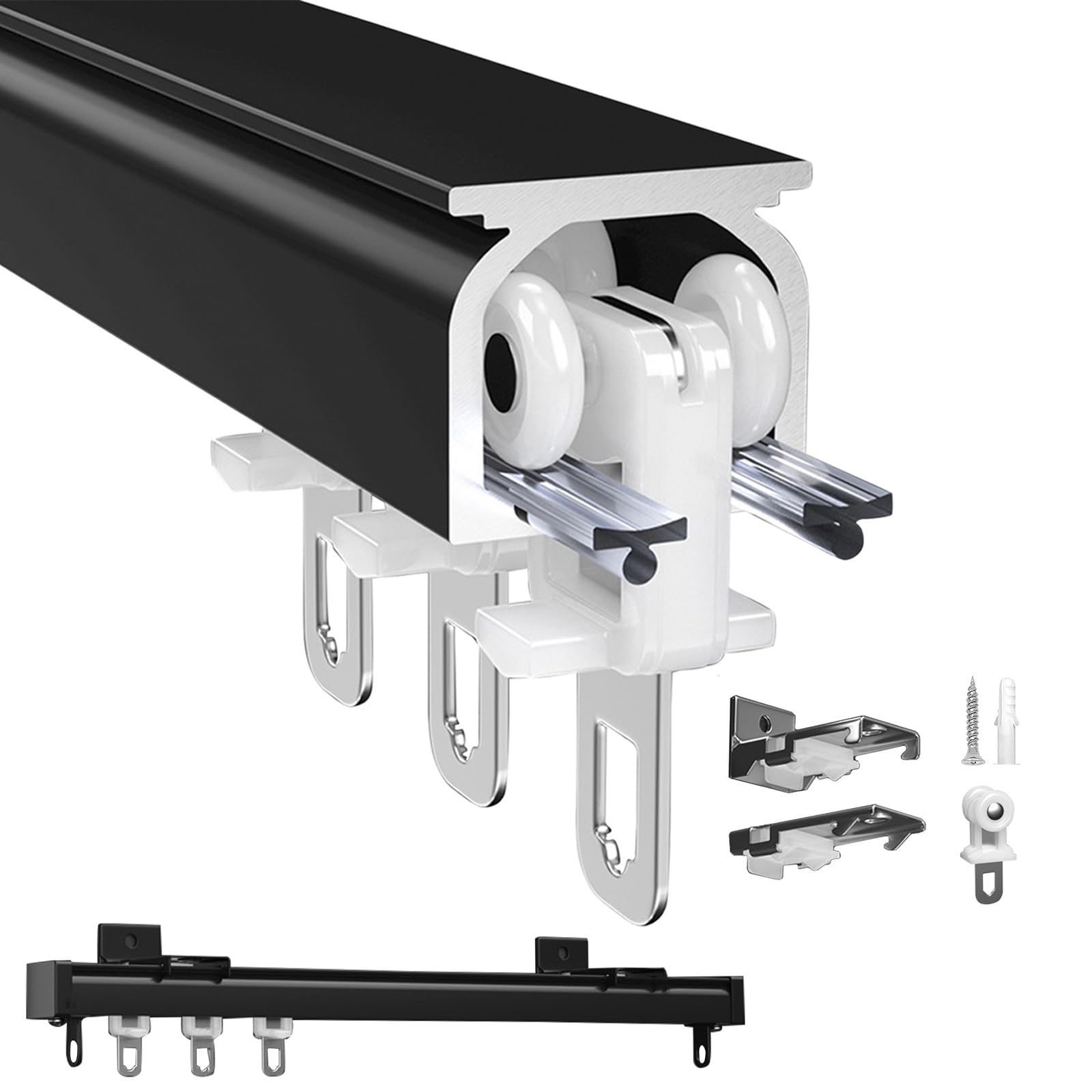 V3VOGUE Metal Curtain Track Set 1m 2m 3m 4m 5m 6m Ceiling Or Wall Mounting Curtain Track Lightweight Heavy-Duty Aluminium Curtain Rails For Holding Curtain Panels, Room Dividers