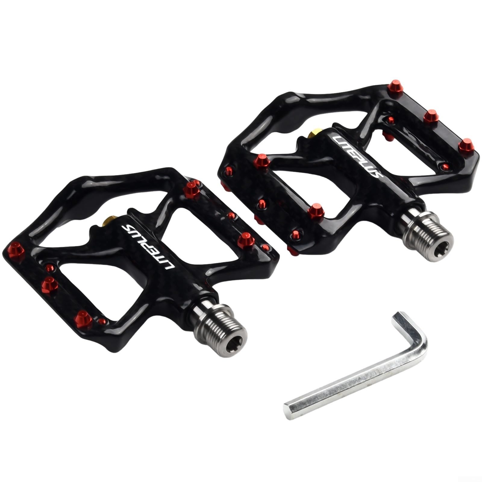 Pedales de bicicleta de carretera de fibra de carbono ultraligeros 180 g, par de rodamientos sellados, plataforma ancha, antideslizante, para MTB y bicicleta plegable, color negro