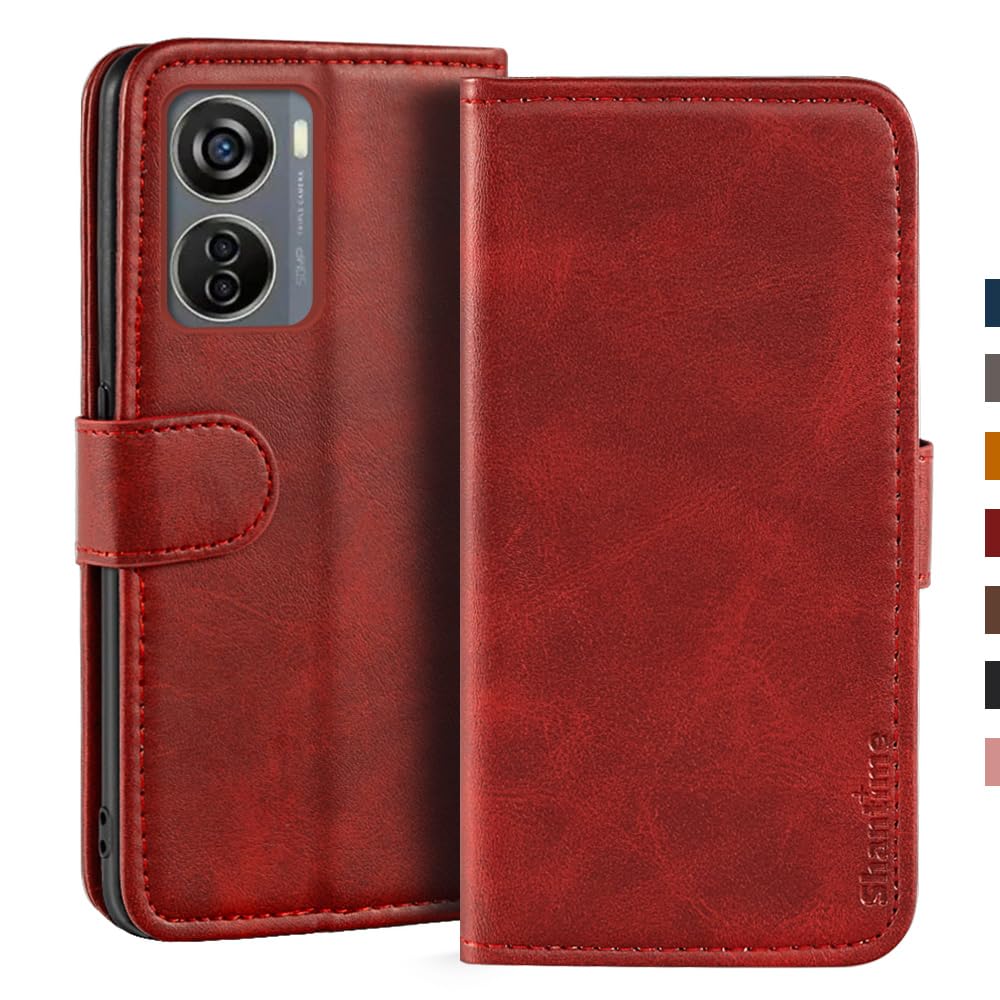 For ZTE Nubia V60 Design / Blade V60 Design Leather Case Phone Wallet Cover With Multiple Card Slots - Red