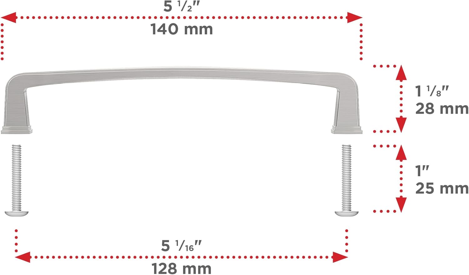 Richelieu Hardware BP810128195 Charlemagne Collection 5 1/16-inch (128 mm) Center-to-Center Brushed Nickel Transitional Cabinet and Drawer Pull Handle for Kitchen, Bathroom, and Furniture