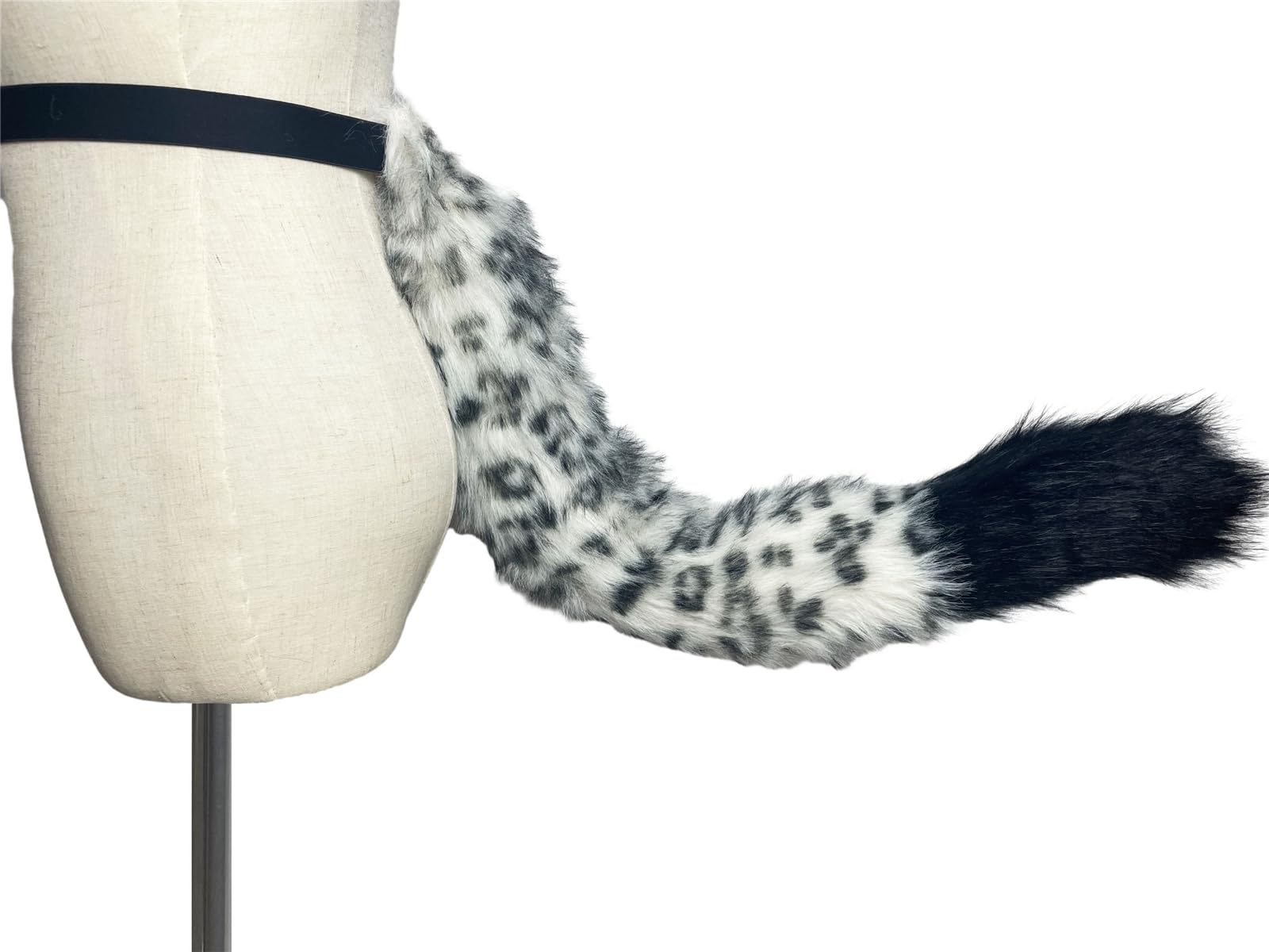 White Faux Fur Spotted Snow Leopard Plush Ears Headband with Tail Animal Cosplay Halloween Costume Set