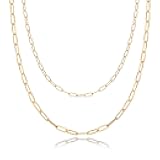 14K Gold Plated Dainty Layering Necklaces for Women | Snake Chain, Curb Link, Paperclip Layered Chains | Trendy Layering Necklace