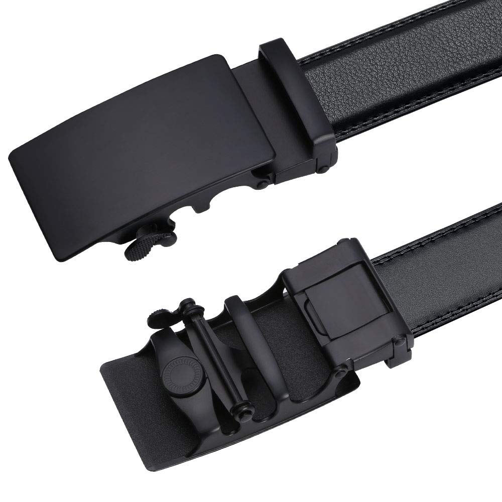 flintronic ® Cintura da Uomo in Pelle con Fibbia Automatica, Moda Cintura a Cricchetto 3.5cm * 130cm, con Portachiavi e Confezione Regalo