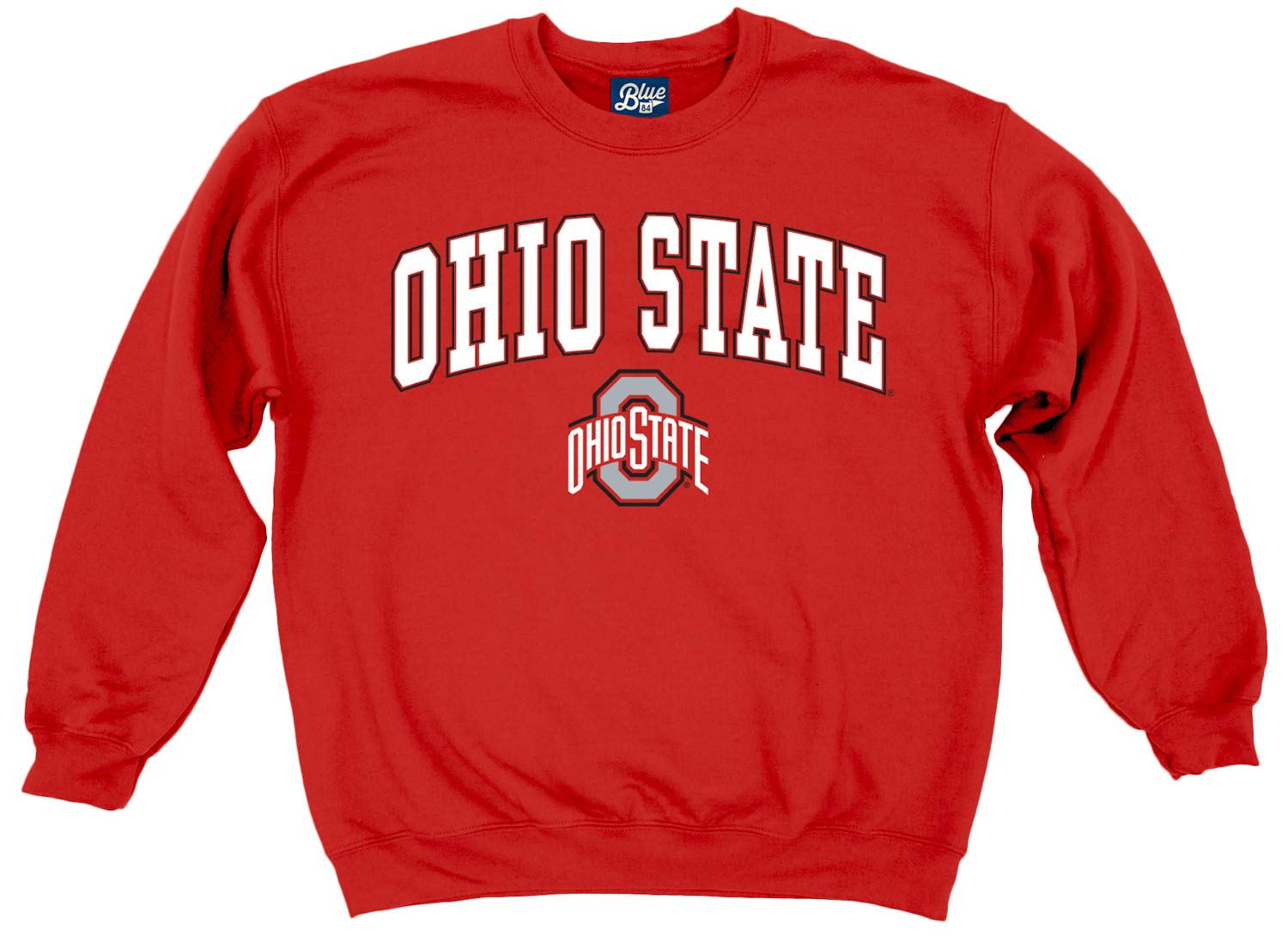 Blue 84 Men's Ohio State Buckeyes Crewneck Sweatshirt Team Color Arching Over, Ohio State Buckeyes Red, Medium