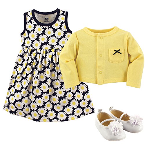 Image of Hudson Baby baby-girls Cotton Dress, Cardigan and Shoe Set