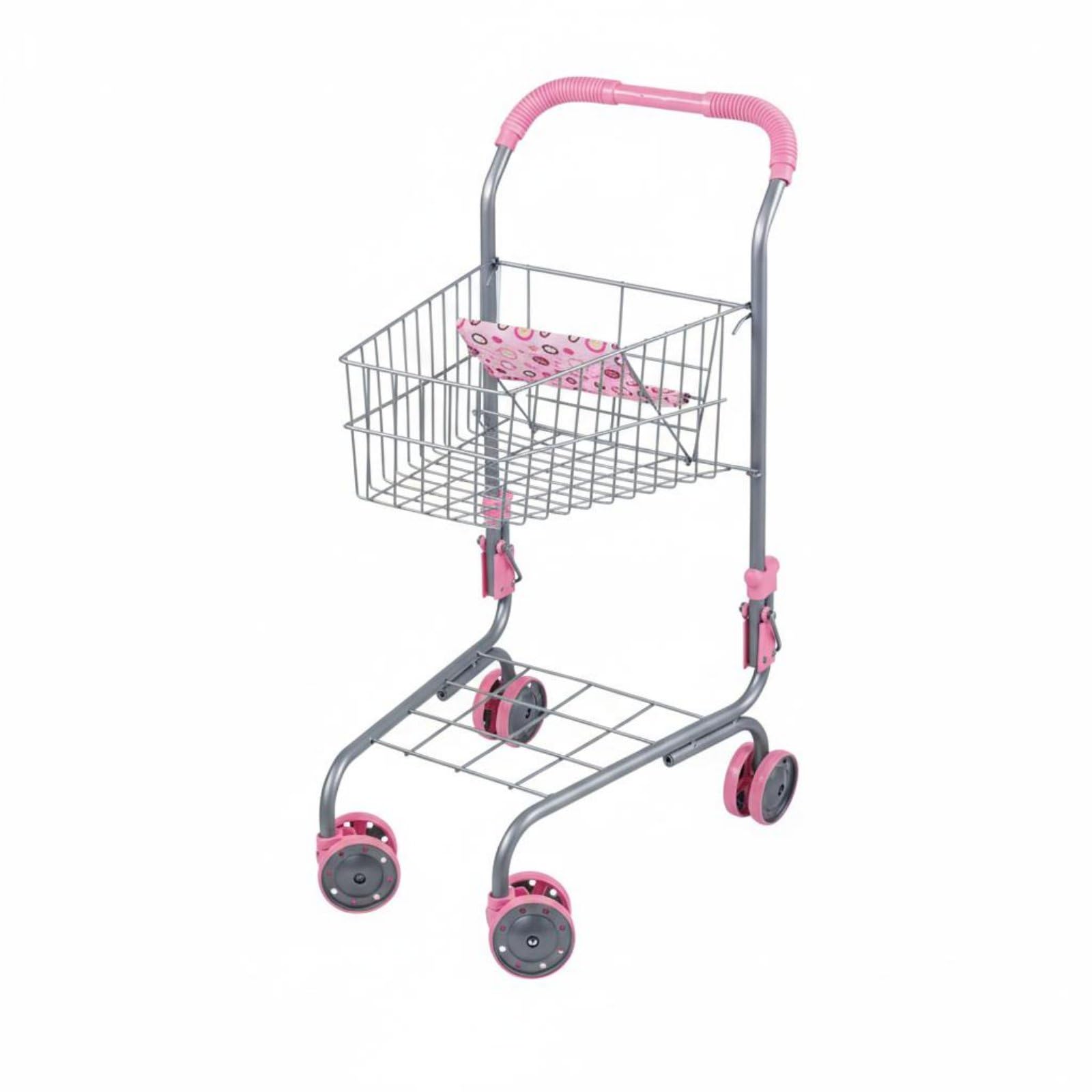 Spielzeug-Einkaufswagen aus Metall realistisches Design Mini-Supermarktwagen einfache Montage Puppen-Einkaufswagen mit Sitz für Kinderzimmer