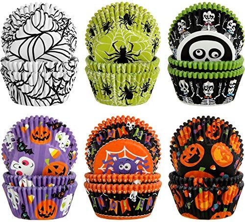 600 Pieces Halloween Cupcake Liners Halloween Pumpkin Colorful Donuts Baking Cups Disposable Paper Cupcake Wrappers Muffin Case Trays Baking Wraps for Halloween Birthday Party()