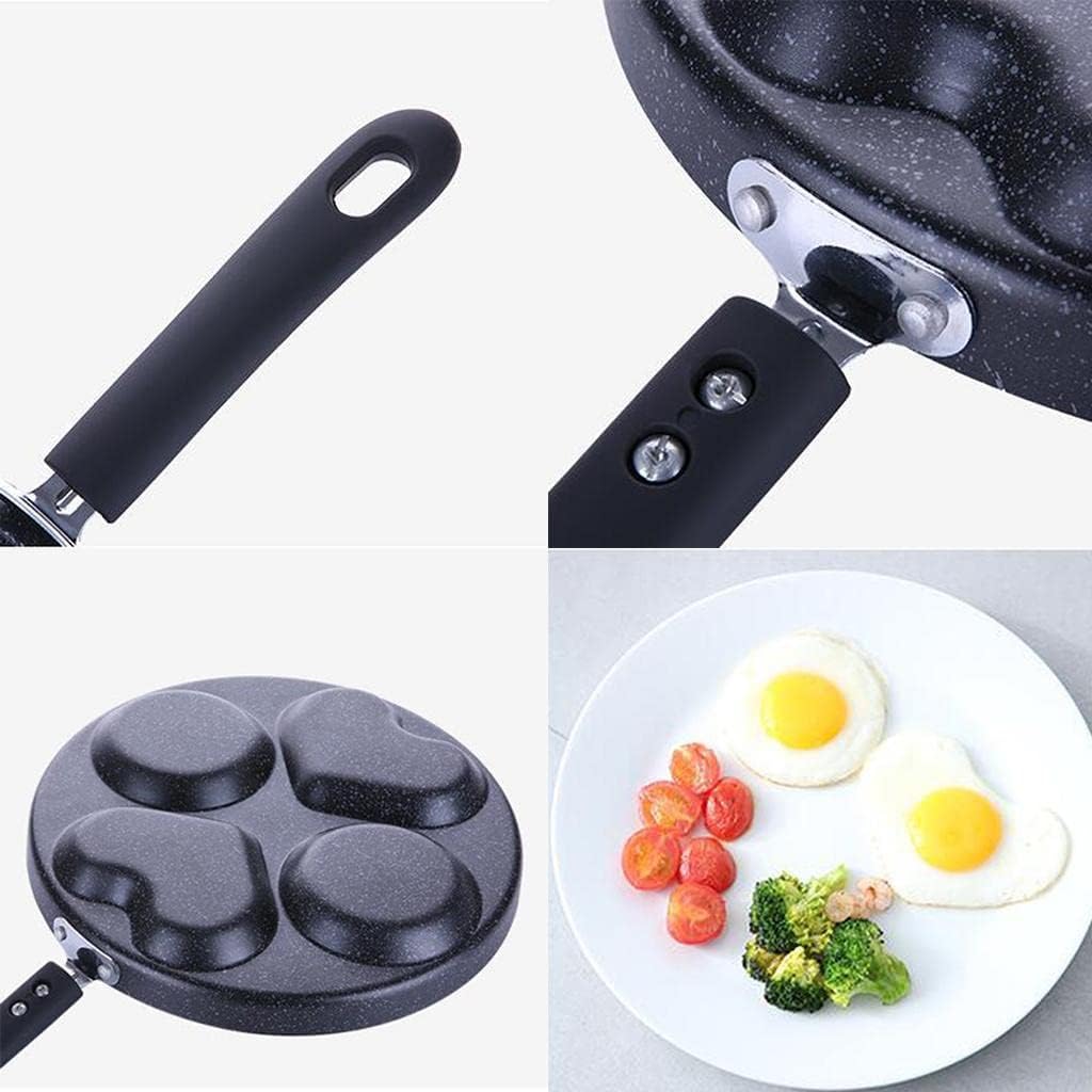 HDR MALL Non-Stick 4 Holes Frying Pan for Eggs and More | Multifunction Breakfast | Kitchen Omelet and Pancake Making Pan | Heart and Round Shape Cooking and Frying pan-BPA Free- 1Pcs 4