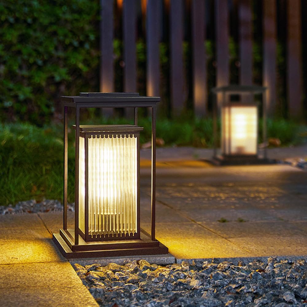 Zewnętrzne solarne lampy ogrodowe – E26 wodoodporna aluminiowa latarnia słupkowa do oświetlenia krajobrazu, ścieżki, dziedzińca, patio i balkonu