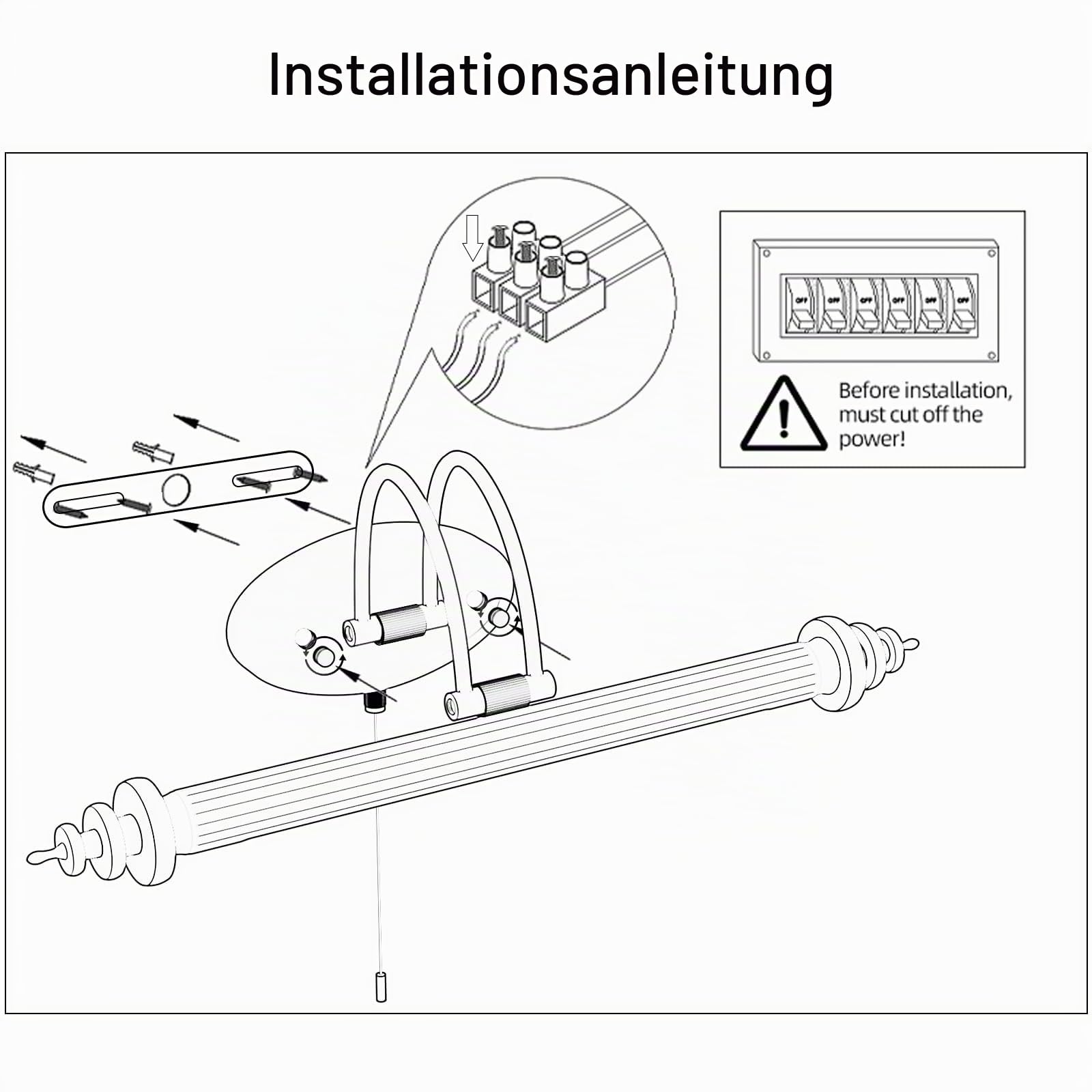 ACMHNC LED Vintage Spiegelleuchte Bad Mit Schalter, Retro Badlampe IP44 Spiegellampe Badezimmer,4000K Wandleuchte Mit Zugschalter, 240 ° Einstellbar Schranklampe Arc Arm Bilderleuchte,75cm/11w