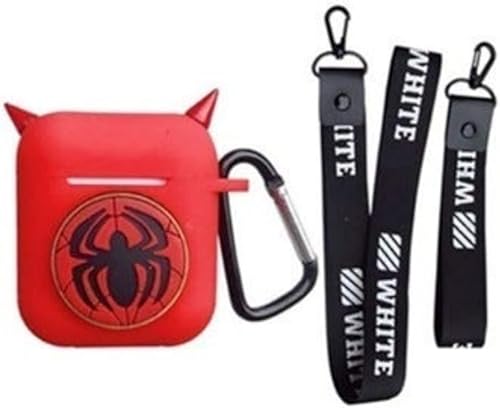 Miniatura 1 de Funda de carga compatible con Airpods 2 y 1, bonita funda protectora de dibujos animados con cordones de seguridad, llavero y figura de superhéroe