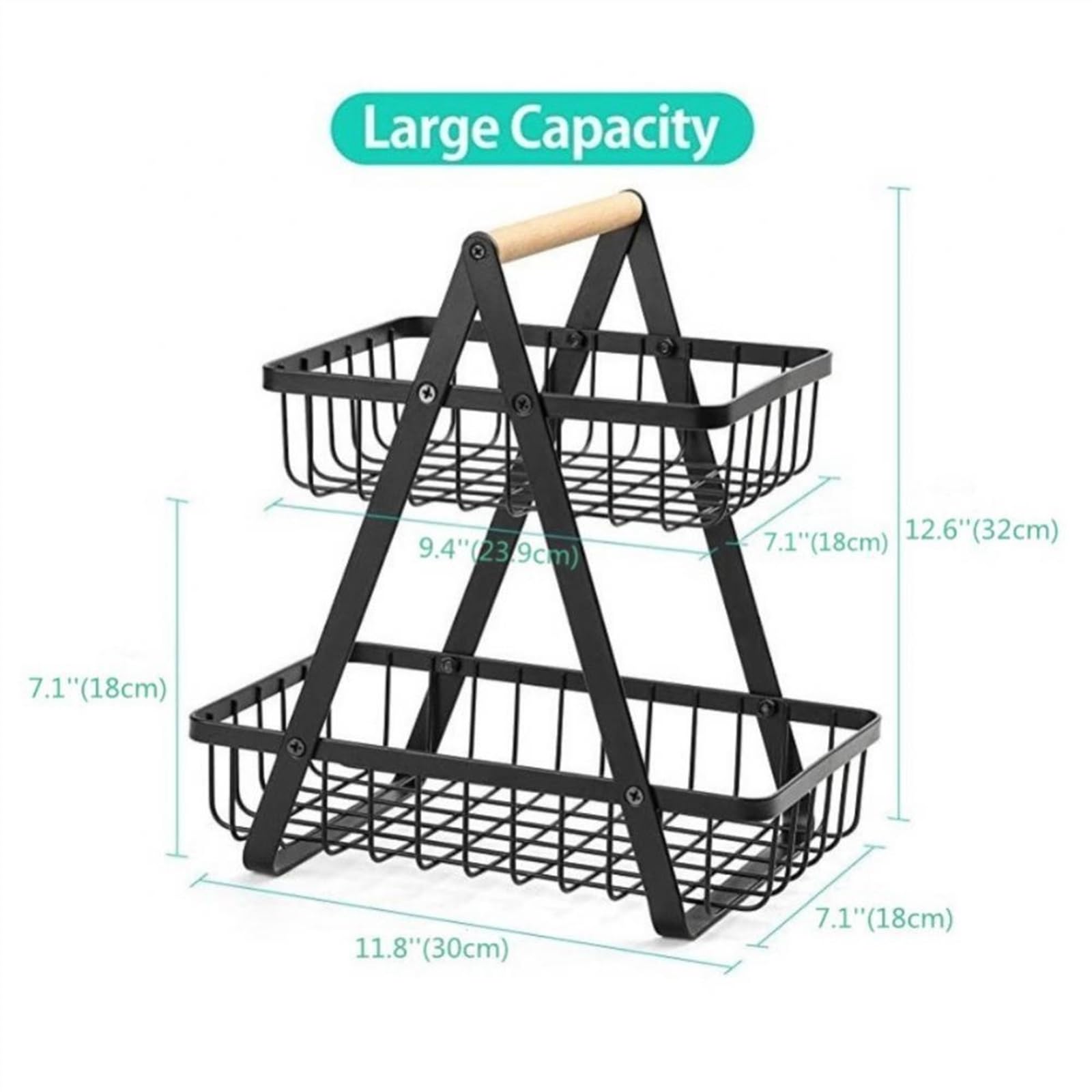 Cesta de frutas Cesta de frutas Cesta de frutas de metal grande de 2 niveles Cesta de camping portátil Estante de almacenamiento Estante for frutas Verduras Almacenamiento de cocina en el hogar Cesta
