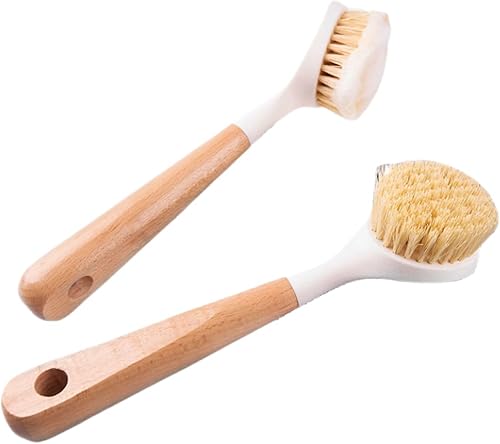 Miniatura 1 de GIGAGO Cepillo de cocina eficiente con asa, juego de cepillos de bambú ecológicos para limpiar, di adiós a las molestias (paquete de 2, blanco)