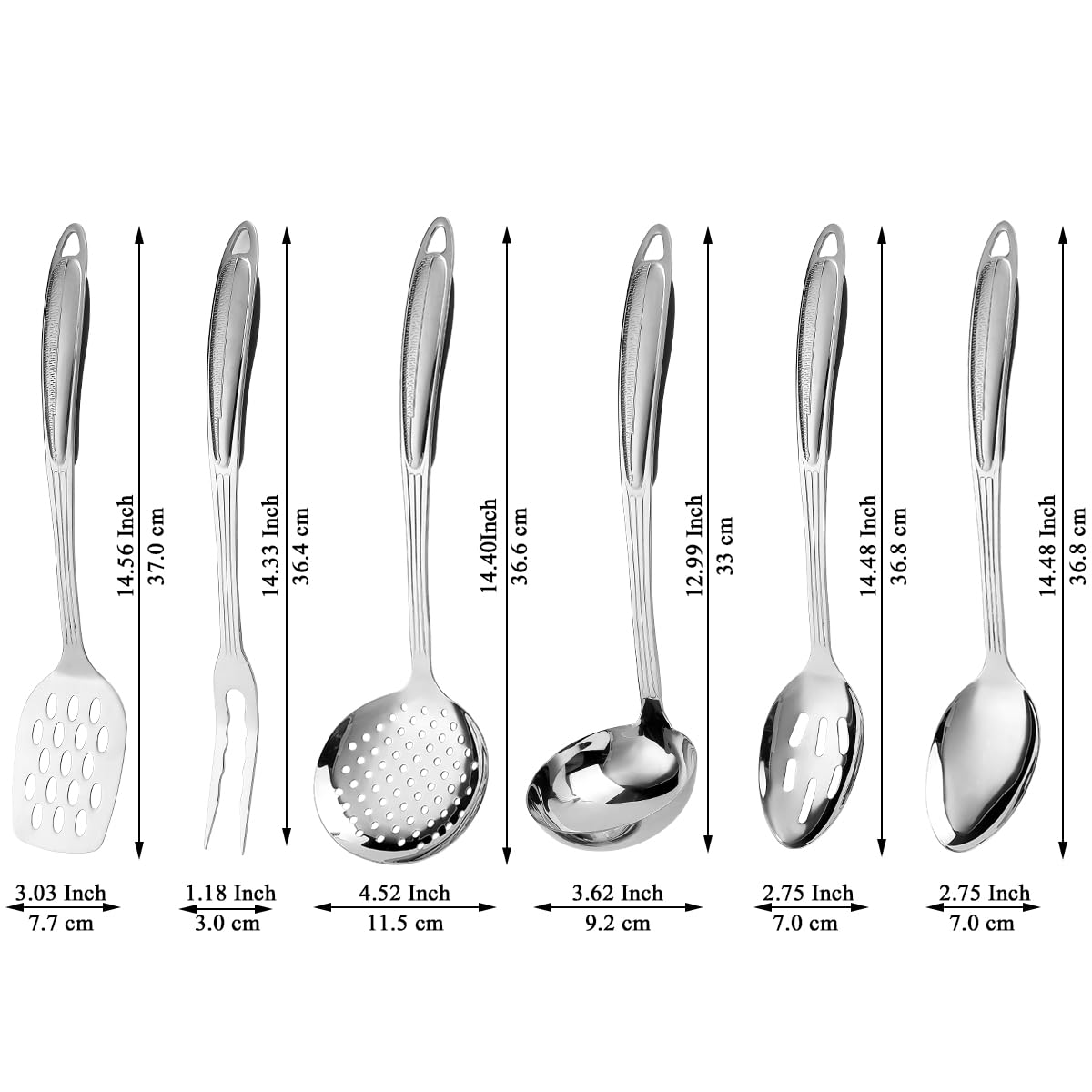 Berglander Stainless Steel Kitchen Utensils Set 6 Pcs, Cooking Utensil Sets, Kitchen Gadgets Essentials Include Metal Spatula Set, Skimmer, Ladle, Serving Spoon, Slotted Spoon, Carving Fork