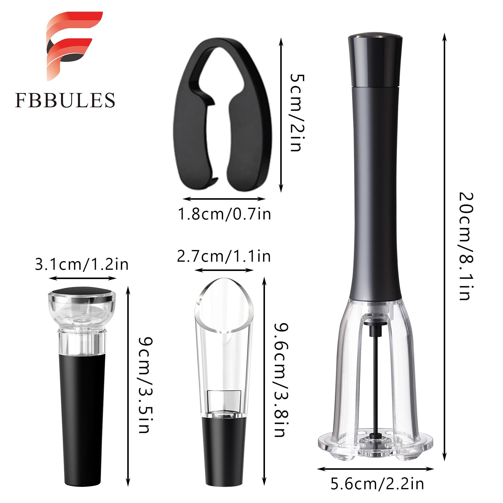 Set de Sacacorchos de Aire a Presión, Incluye Corta Cápsulas, Bomba Vacio Tapon y Vertedor, Abridor de Vino Profesional Funcional, Regalo Ideal para los Amantes del Vino Navidad