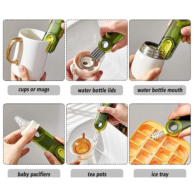 ERITIN 3 in 1 Multifunctional Cleaning Brush, 3 in 1 Tiny Bottle Cup Lid Detail Brush Straw Cleaner Tools, Multi-Functional Crevice Cleaning Brush. 2
