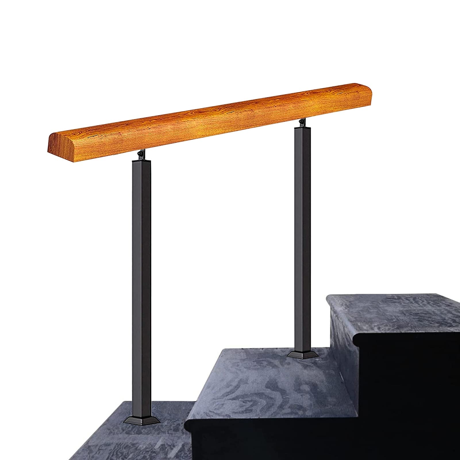 Main courante en bois et fer forgé pour escalier de porche 4-5 marches